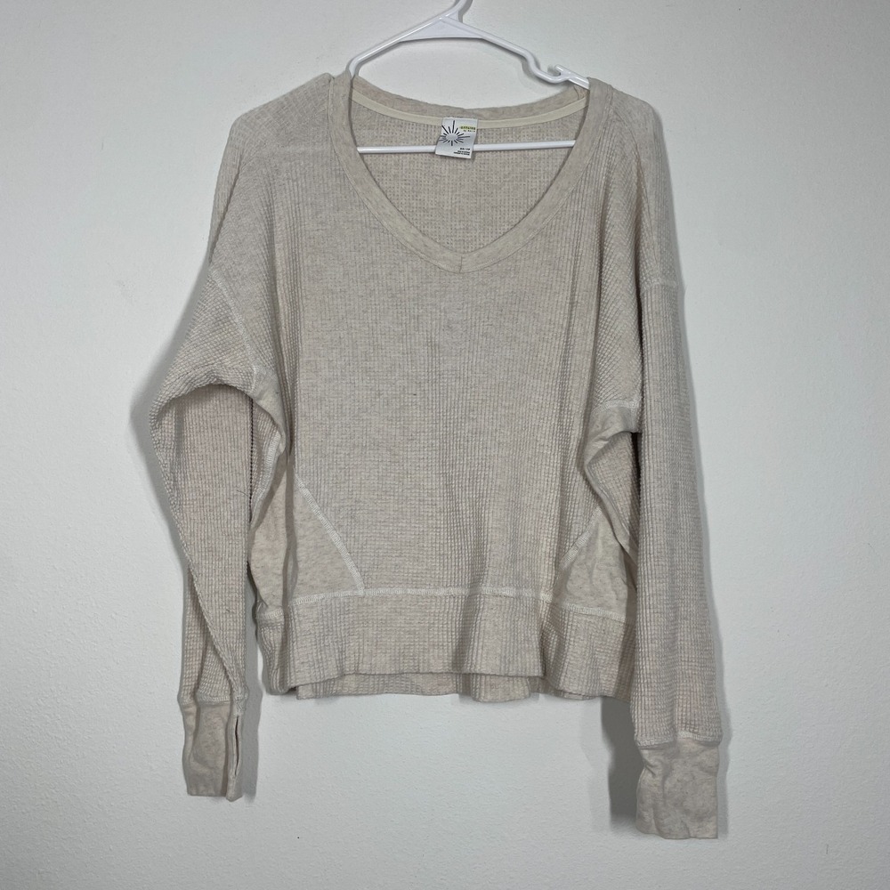 Offline Aerie V Thermal Shirt Women XSβ Beige Knit Casual Classic Minimalist